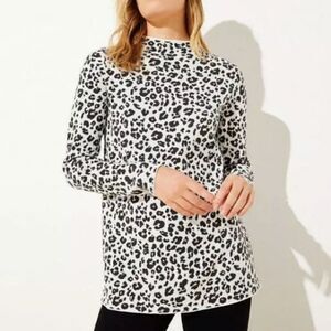 Loft Black White & Pink Leopard Print Mockneck Sweater